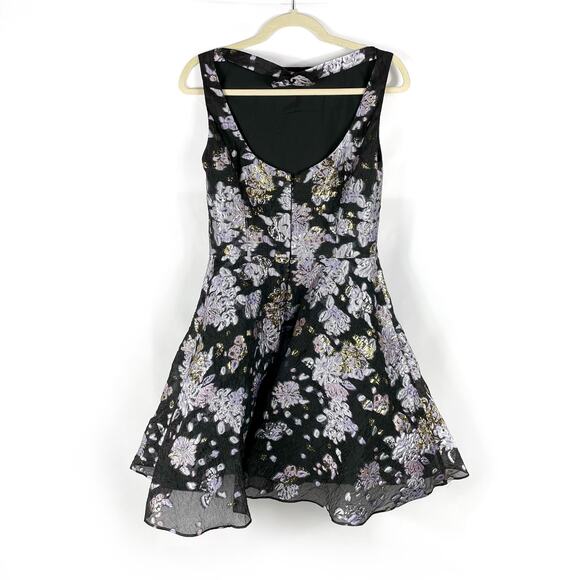 Marchesa Floral Jacquard Cocktail Dress Black Metallic‎ Fit and Flare Mini Sz 6 - Picture 5 of 8